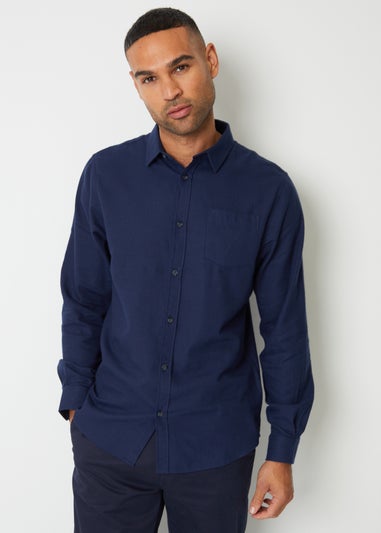 Threadbare Navy Brushed Cotton Long Sleeve Flannel Shirt