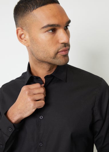 Threadbare Black Cotton Long Sleeve Shirt With Stretch