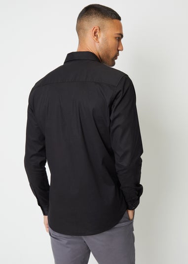 Threadbare Black Cotton Long Sleeve Shirt With Stretch