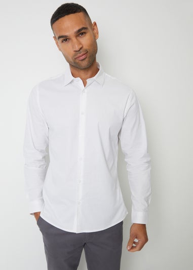 Threadbare White Cotton Long Sleeve Shirt With Stretch