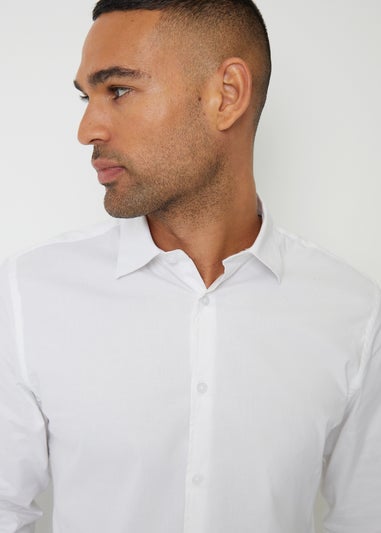 Threadbare White Cotton Long Sleeve Shirt With Stretch