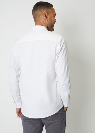 Threadbare White Cotton Long Sleeve Shirt With Stretch