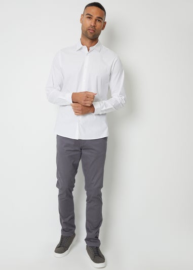 Threadbare White Cotton Long Sleeve Shirt With Stretch