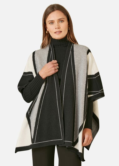 Mela Black Block Colour Knitted Cape