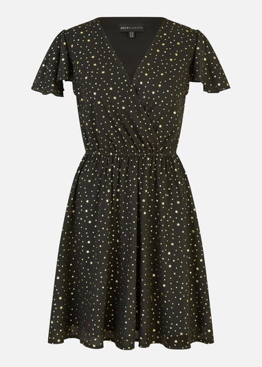 Mela Black Skater Dress With Mini Star Foil Print