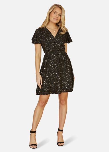 Mela Black Skater Dress With Mini Star Foil Print