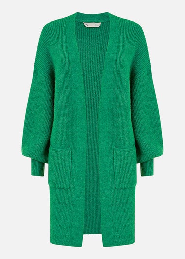 Yumi Green Knitted Long Cardigan With Pocket