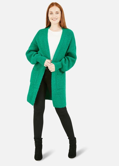 Yumi Green Knitted Long Cardigan With Pocket