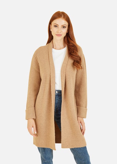 Yumi Camel Knitted Long Cardigan