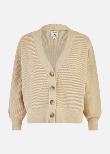 Yumi Oatmeal Relaxed Fit Cardigan With Stitch Detail