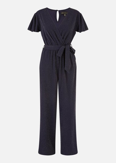 Yumi Navy Sparkle Stretch Wrap Over Jumpsuit