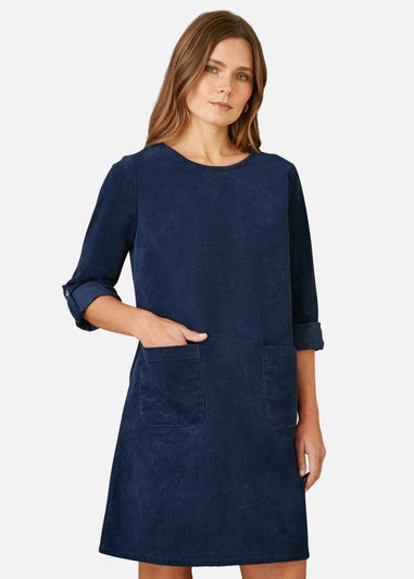 Yumi Navy Cord Tunic Dress With Patch Pockets