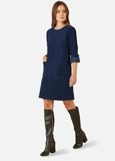 Yumi Navy Cord Tunic Dress With Patch Pockets