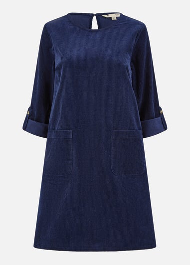 Yumi Navy Cord Tunic Dress With Patch Pockets