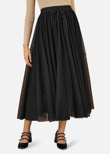 Yumi Black Mesh Heart Print Tulle Skirt