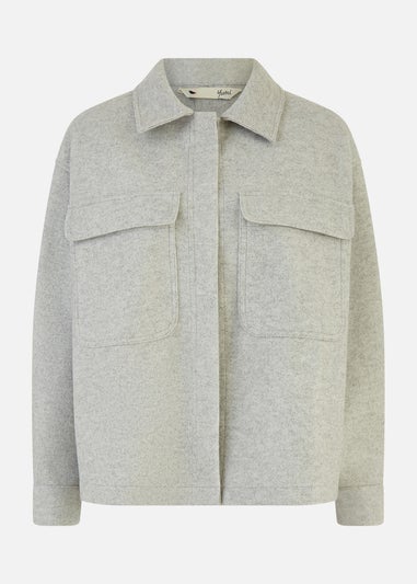 Yumi Grey Woven Shacket With Oversize Pockets