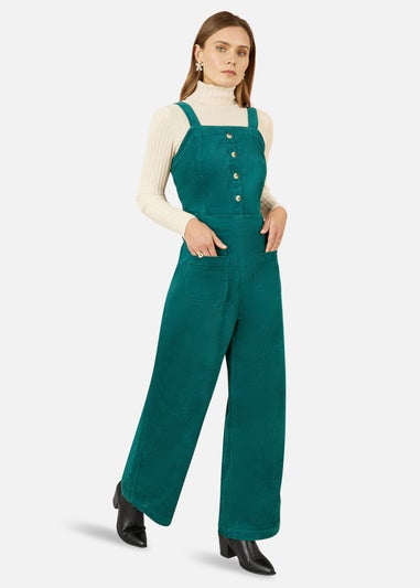 Yumi Teal Cord Stretch Dungaree Style Jumpsuit