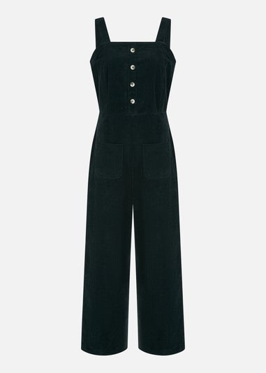 Yumi Black Cord Stretch Dungaree Style Jumpsuit