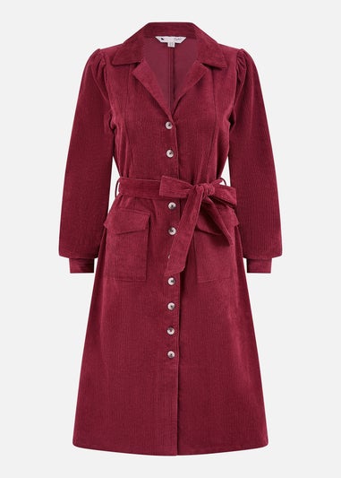 Yumi Burgundy Cord Midi Shirt Dress