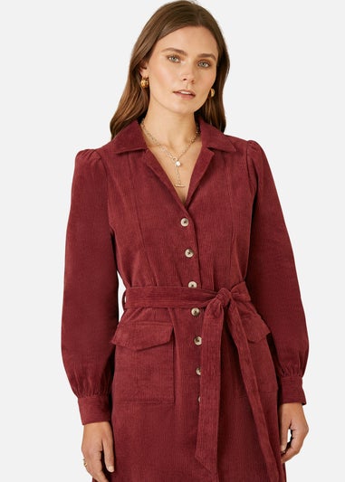 Yumi Burgundy Cord Midi Shirt Dress