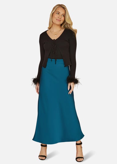 Yumi Teal Satin Midi Skirt