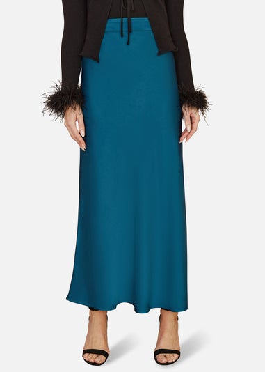 Yumi Teal Satin Midi Skirt