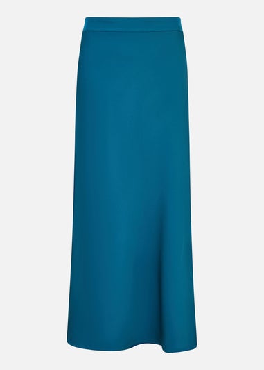 Yumi Teal Satin Midi Skirt