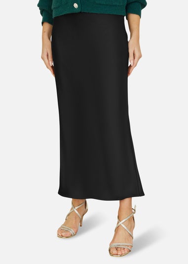 Yumi Black Satin Midi Skirt