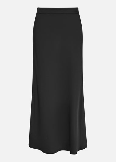 Yumi Black Satin Midi Skirt