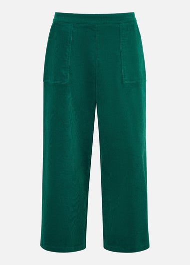 Yumi Green Cord Cropped Wide Leg Trousers With Pockets