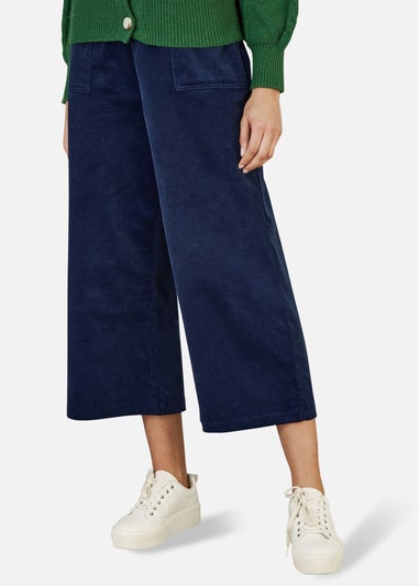 Yumi Navy Cord Cropped Wide Leg Trousers