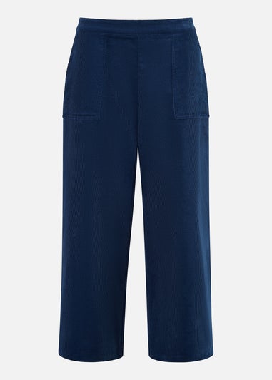 Yumi Navy Cord Cropped Wide Leg Trousers