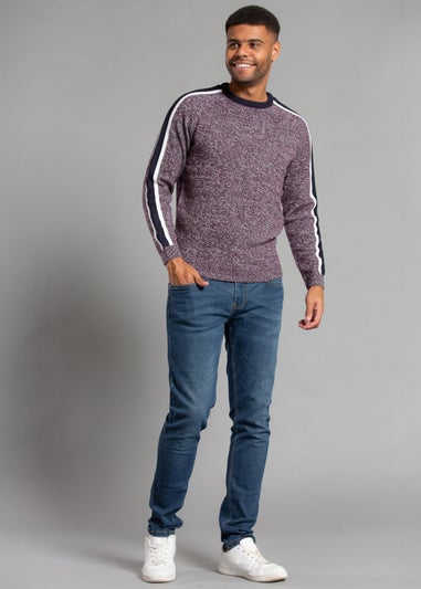 Tokyo Laundry Burgundy Crew Neck Jumper with Contrast Sleeve