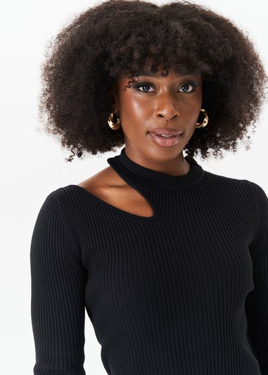 Gini London Black Cut Out Rib Knit Bodycon Midi Dress