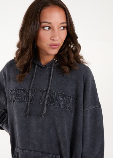 Blue Vanilla Grey New York Logo Acid Wash Hoodie