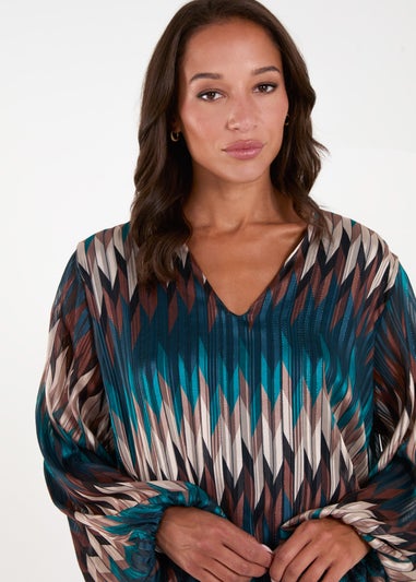 Blue Vanilla Teal Chevron V Neck Blouse