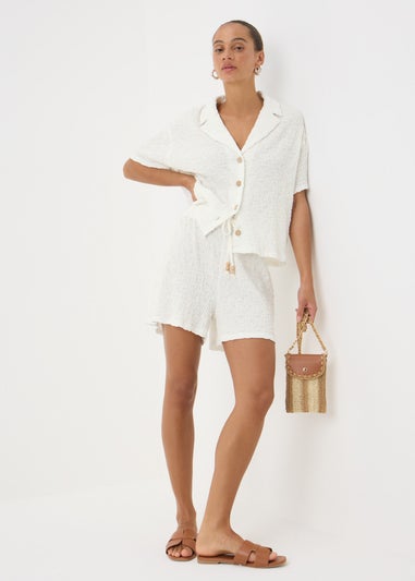 Cream Textured Co Ord Shorts
