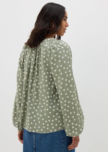 Green Spot V-Neck Blouse