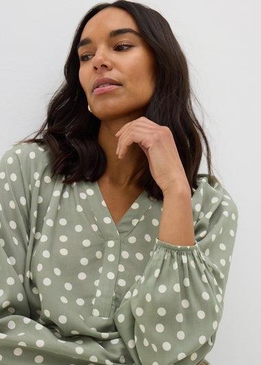 Green Spot V-Neck Blouse