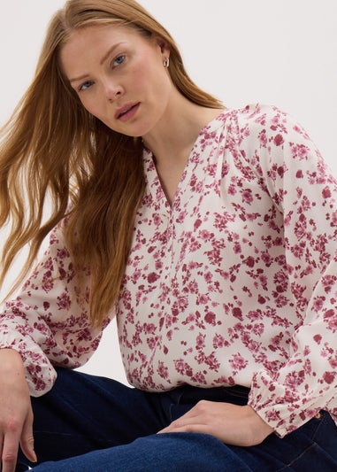 Pink Ditsy Floral Popover Blouse