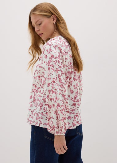 Pink Ditsy Floral Popover Blouse