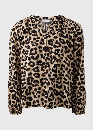 Brown Leopard V-Neck Blouse