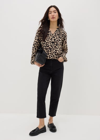 Brown Leopard V-Neck Blouse