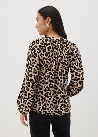 Brown Leopard V-Neck Blouse