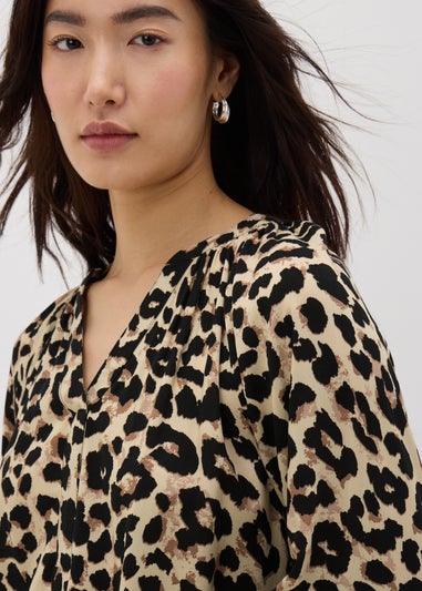 Brown Leopard V-Neck Blouse