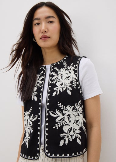 Black Monochrome Embroidered Waistcoat