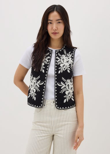 Black Monochrome Embroidered Waistcoat