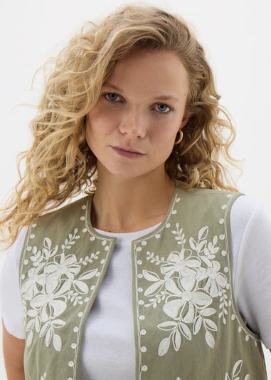 Khaki Embroidered Waistcoat