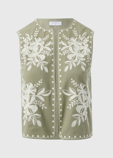 Khaki Embroidered Waistcoat