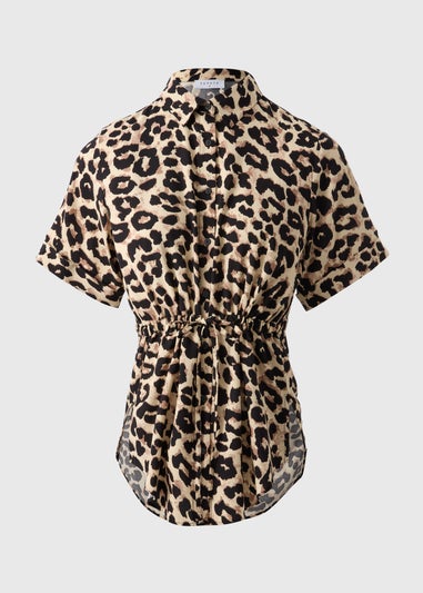 Brown Leopard Print Tie Waist Longline Shirt